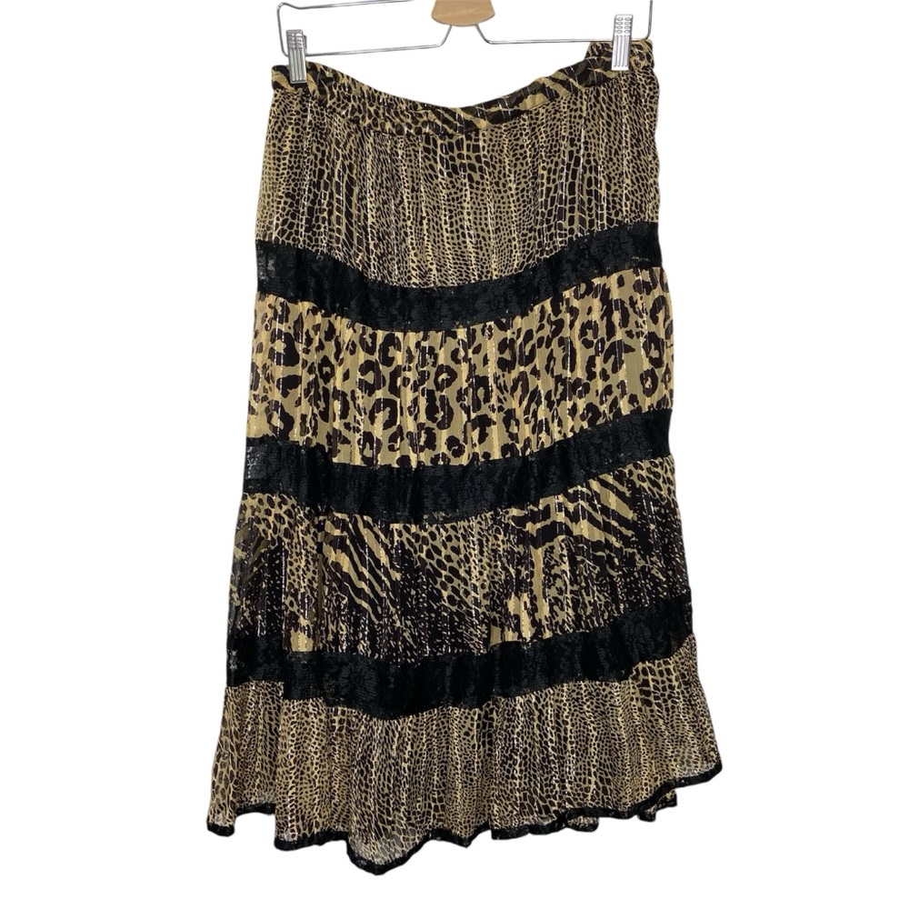 Sterling Styles Boho Animal Print Metallic Skirt